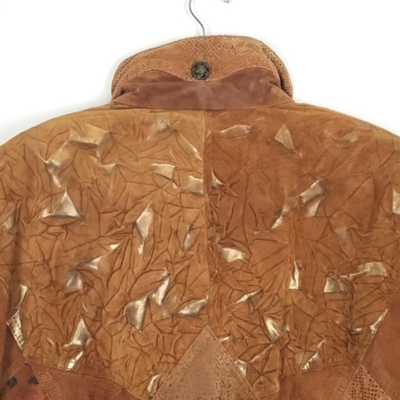 Vintage 80s Winlit Genuine Suede Leather‎ Patchwork Coat - Picture 7 of 9